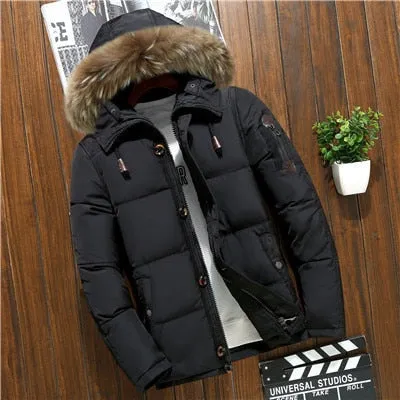 Voguable Best Winter Jacket Men White Duck Down Parkas Men's Thick Warm Snow Hooded Parka Jacket Overcoat Windbreaker doudoune homme