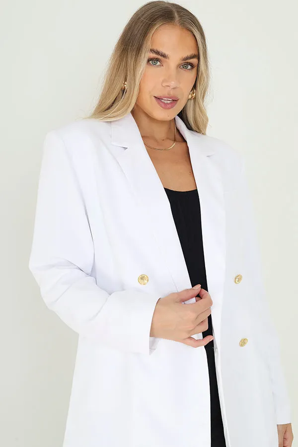 WHITE DOUBLE BREASTED PADDED SHOULDER BLAZER