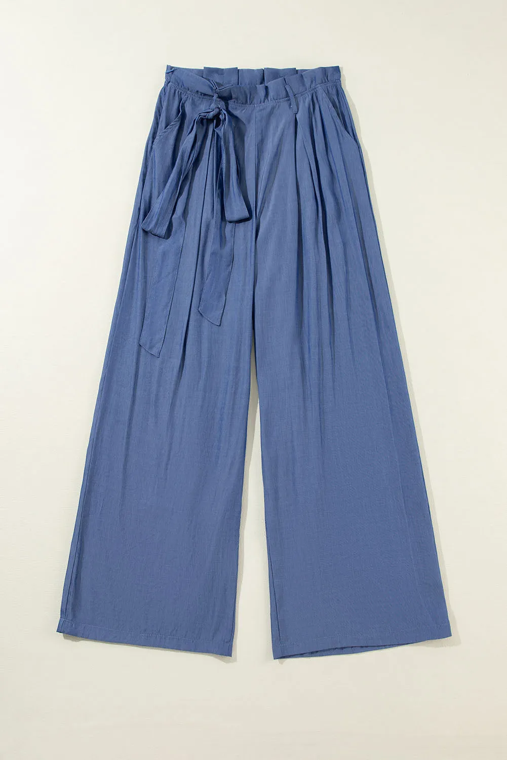 Wild Wind Belted Frilly Waist Wide Leg Loose Pants