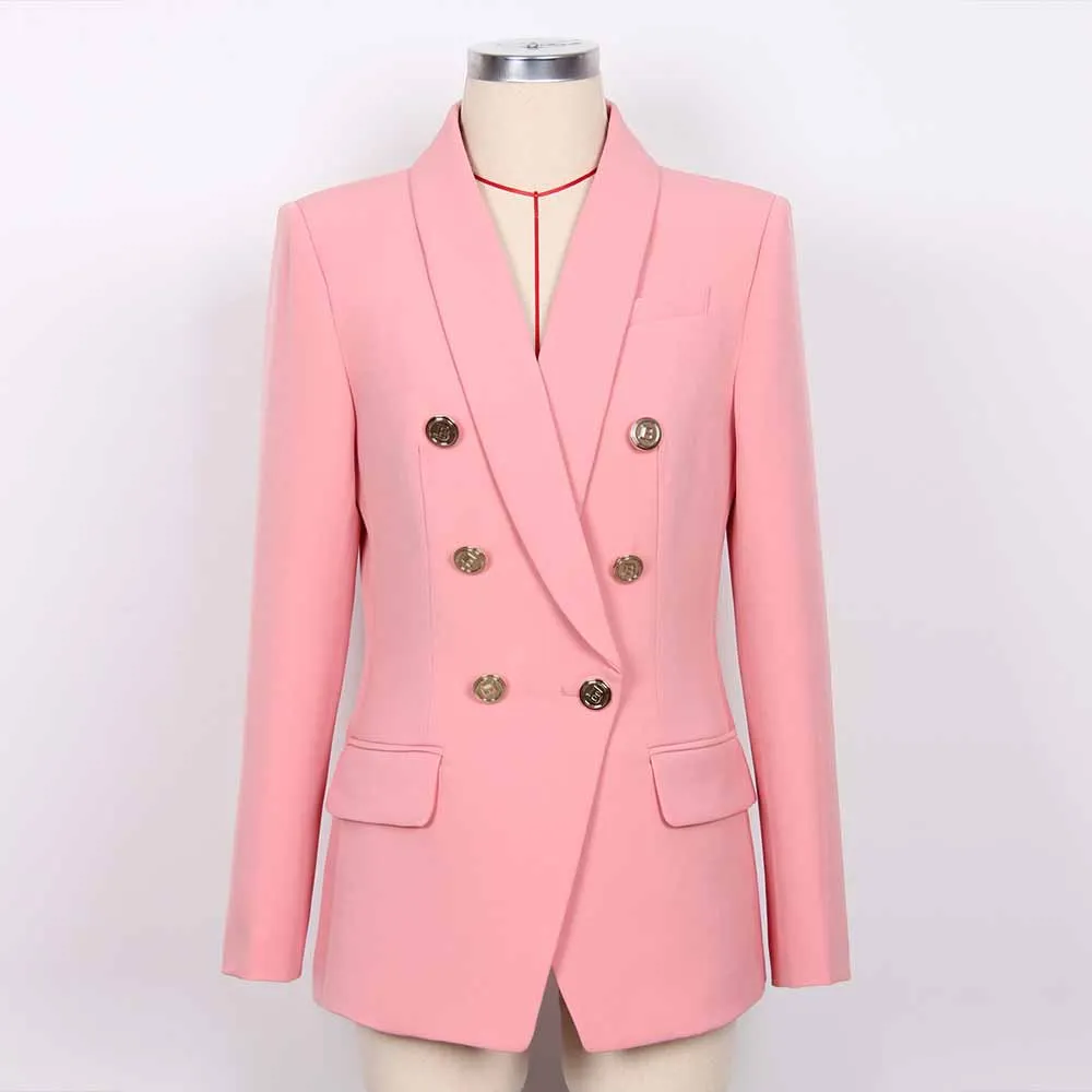 Women Pink Double-Breasted Tailored Blazer