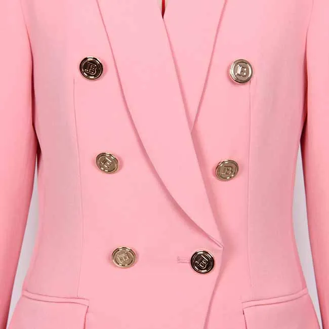 Women Pink Double-Breasted Tailored Blazer