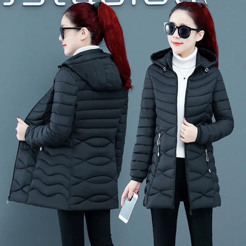 Women`s Jackets Coats Winter Solid Thick Parkas Woman Clothing Hot Sale Hooded Zipper Warm Fashion Long Overcoats Female Clothes